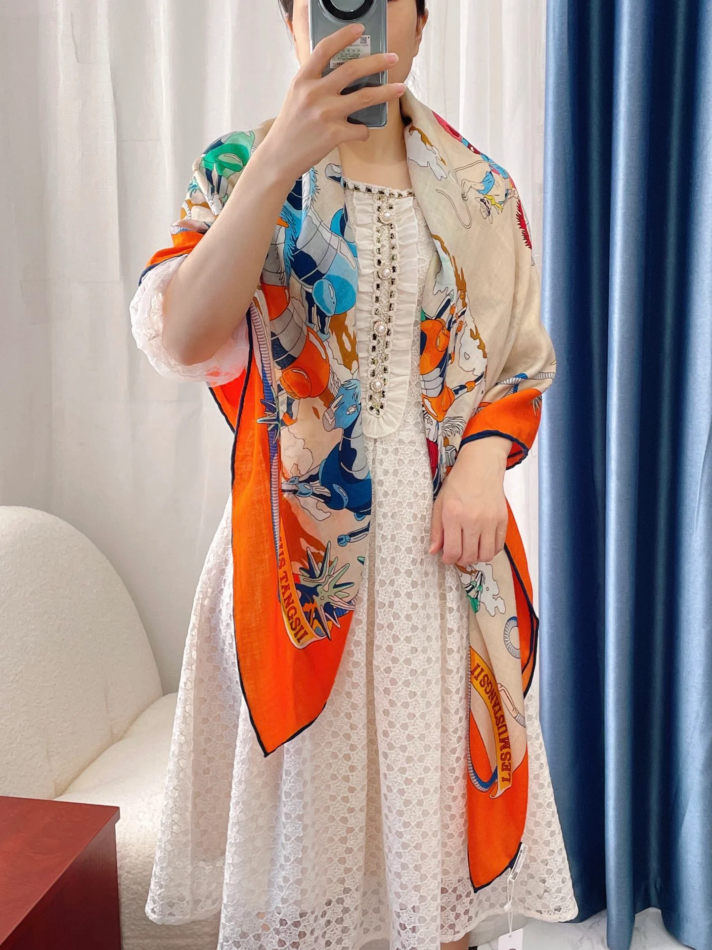 Квадратный шарф Hermes Mustang - 140 см - 70% кашемир - 30% шелк