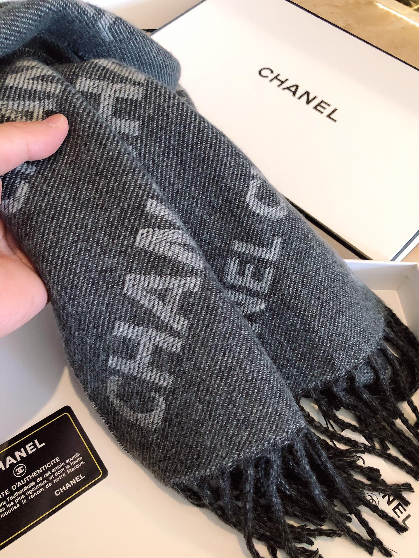 Двусторонний шарф Chanel с буквами - 38 см - 190 см - 1