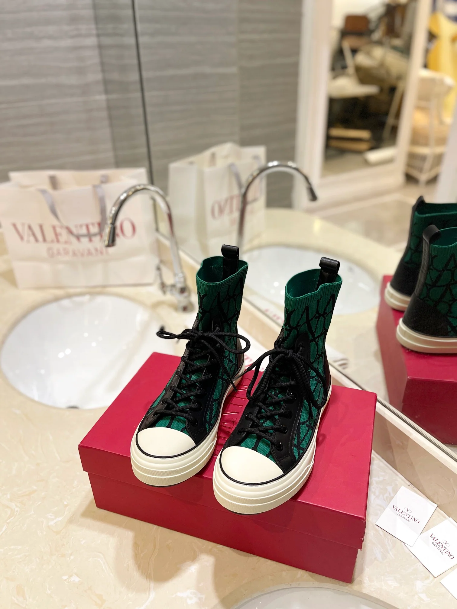 Туфли-носки Valentino до середины икры - унисекс - зеленые