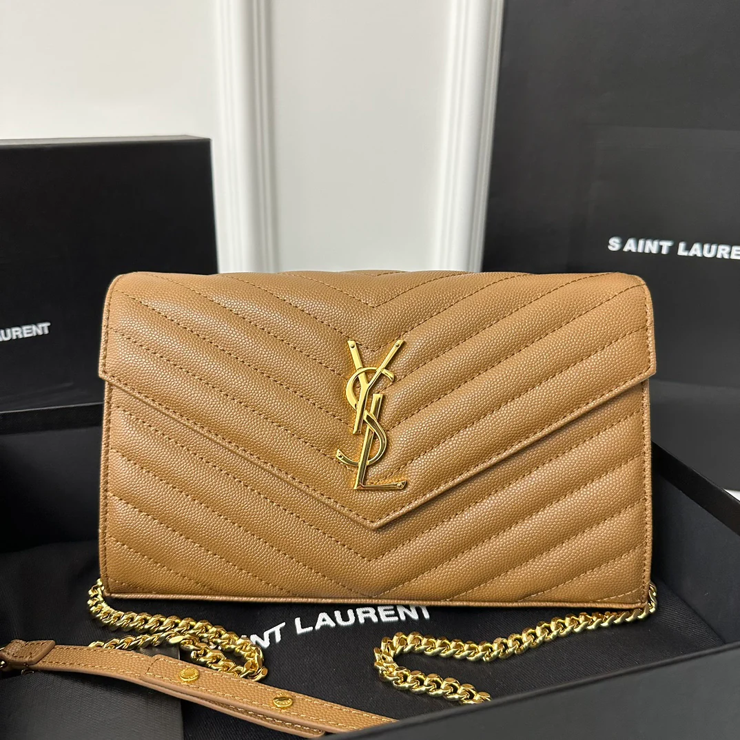 Пряжка YSL Monogram Caviar WOC Caramel Gold, 22 см, 1