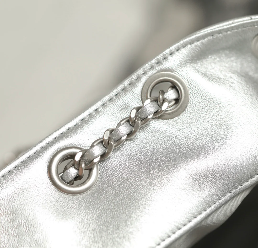 Рюкзак Chanel 25c на завязках - серебристый