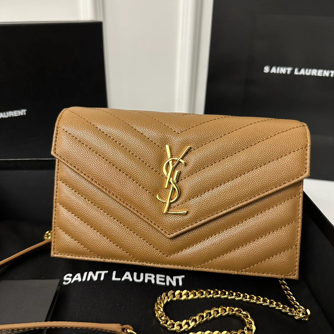 Пряжка YSL Monogram Caviar WOC Caramel Gold, 22 см