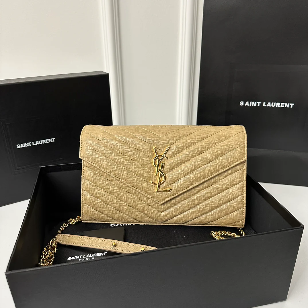 YSL Monogram Caviar WOC Абрикосовый с золотой пряжкой 22 см 1