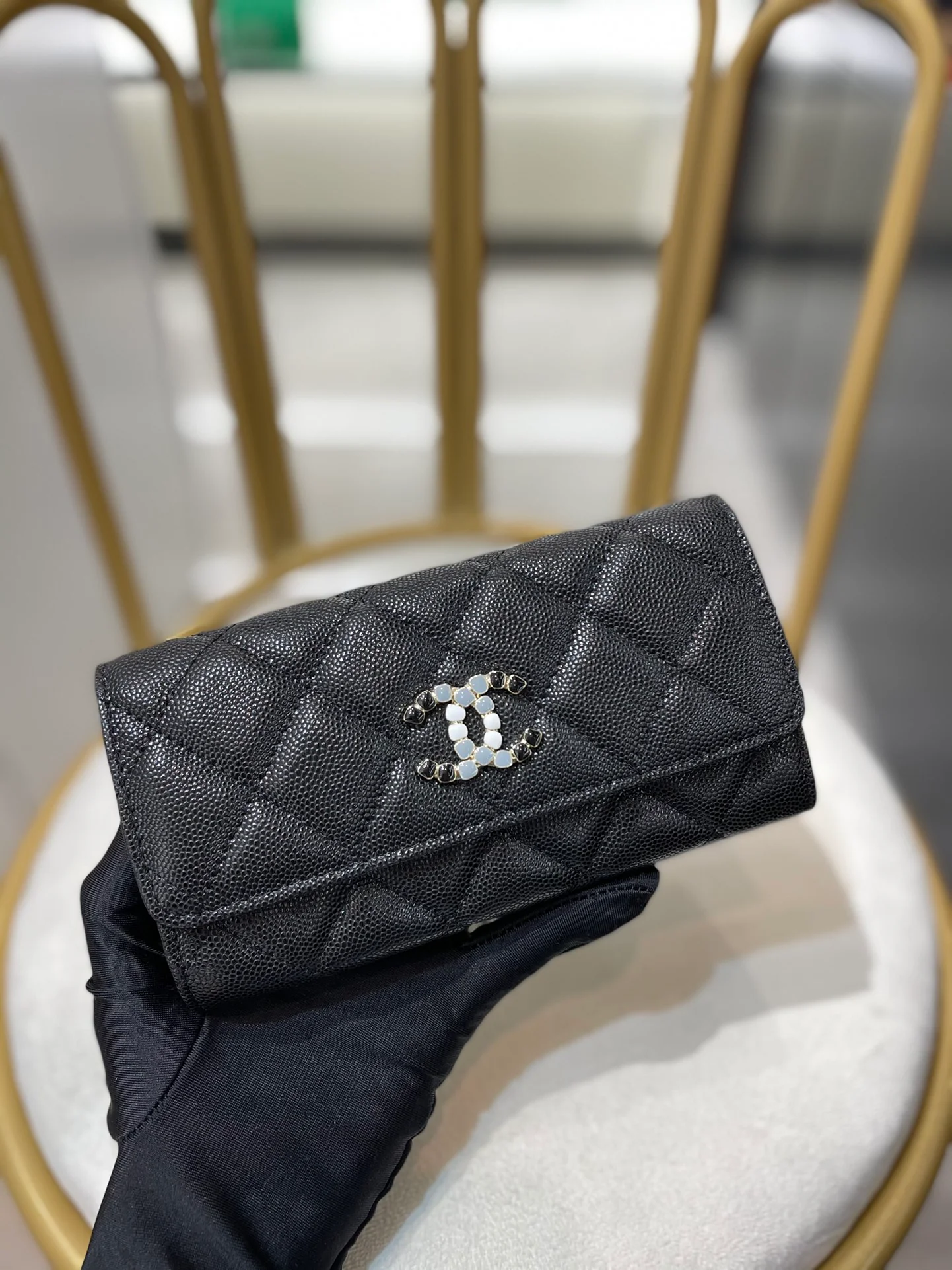 Chanel-双拼宝石双C 翻盖长夹