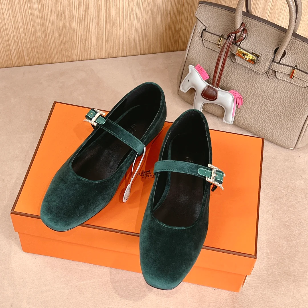 Балетки Hermes 2024 - темно-зеленые