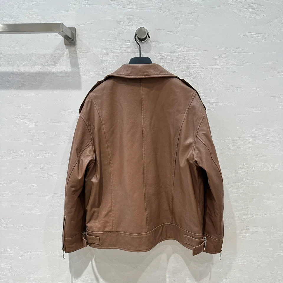 Balenciaga - 2403 - Новинка ранней весны - Стильная кожаная мотоциклетная куртка - Коричневая