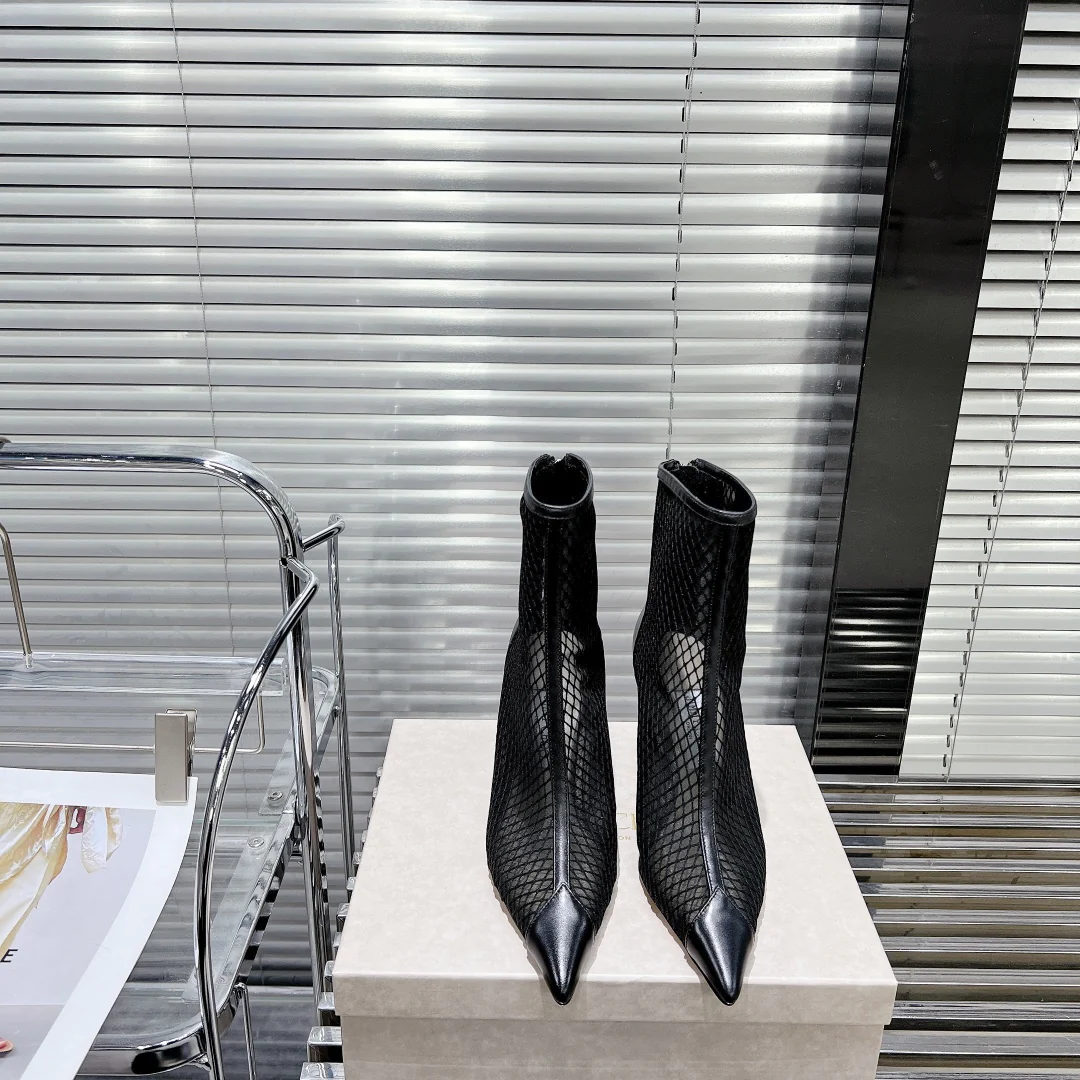 Jimmy - Новинка сезона весна/лето 2023 - Сетчатые сапоги на шпильке - Черные