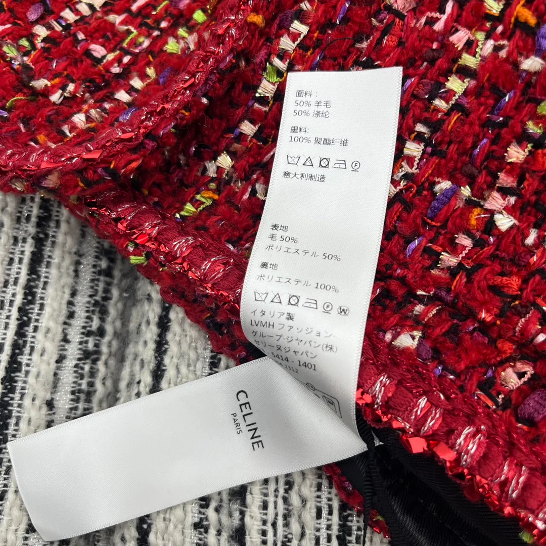 Celine - 2403 - Новая красная твидовая куртка для ранней весны 2024 года