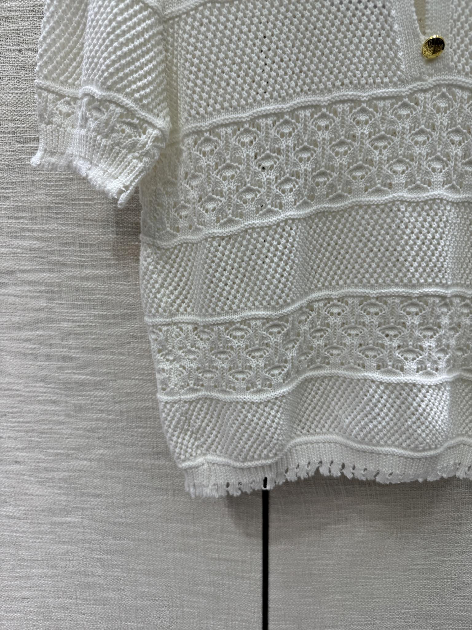 Celine-2404 - Ажурный вязаный поло с коротким рукавом, белый