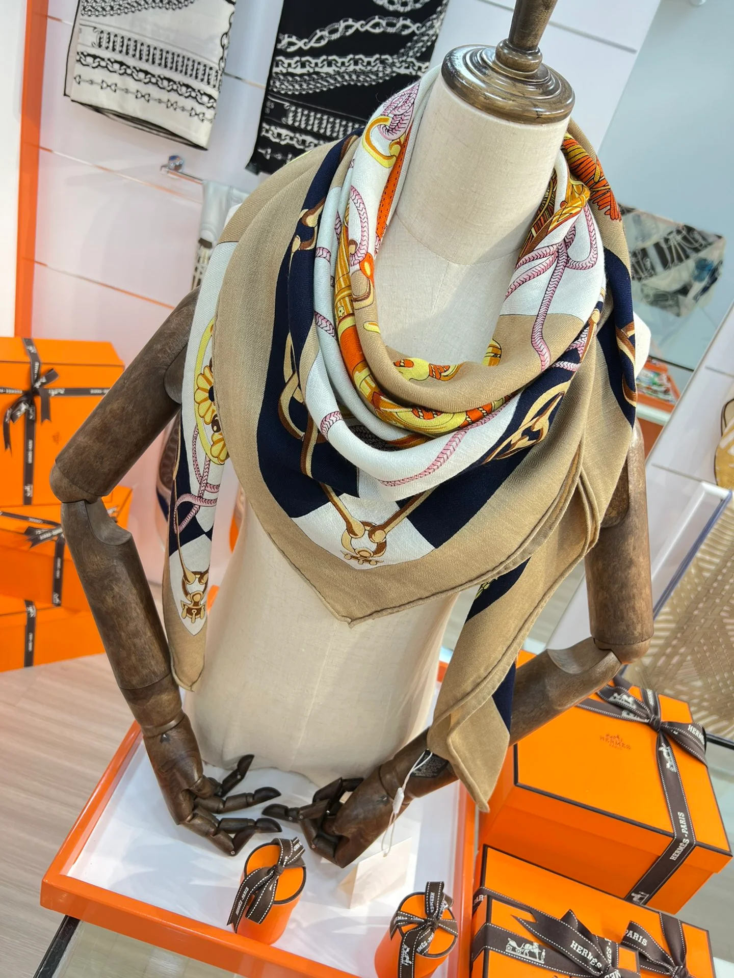 Бархатный шарф Hermes Sabre March - 140 см - 30 - Шелк 70 - Шерсть - 1