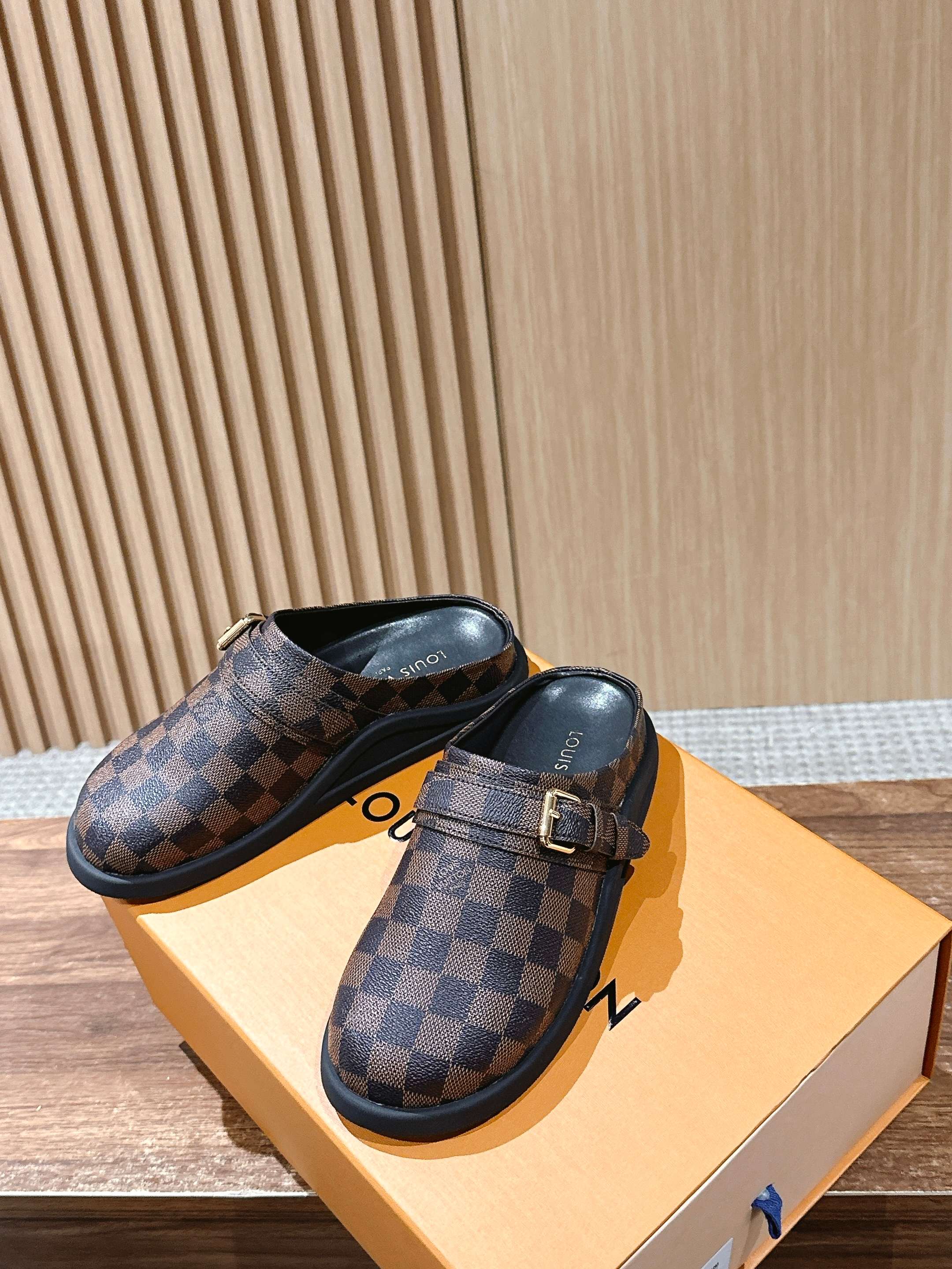 Новинка LV 2025 - Биркенштоки - Клетчатый узор - Черный - 1