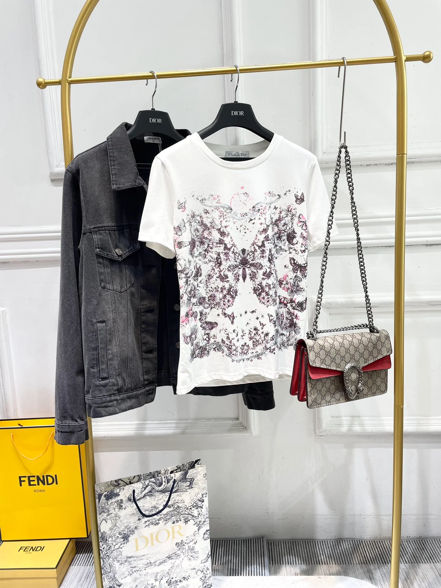 Футболка Dior 2403 Butterfly Series с принтом бабочек, с коротким рукавом