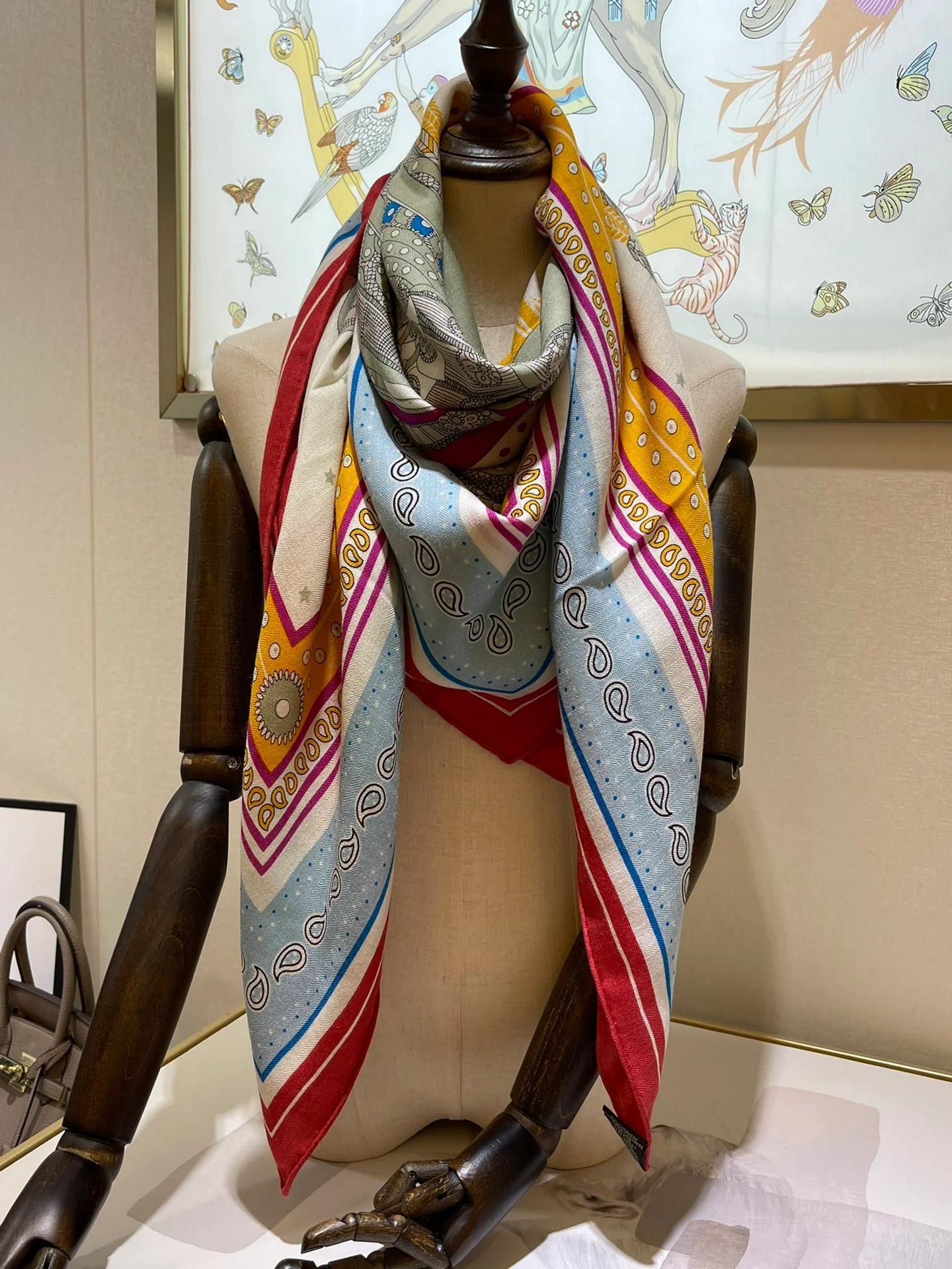 Бархатный шарф Hermes - 140 см - 30 - Шелк 70 - Шерсть