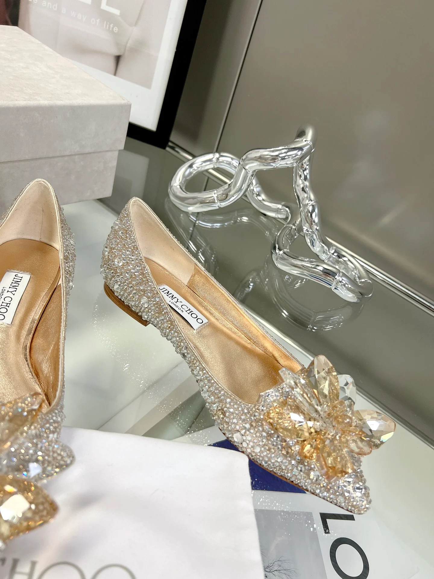 Свадебные туфли-балетки Jimmy Crystal - золотисто-серебристые
