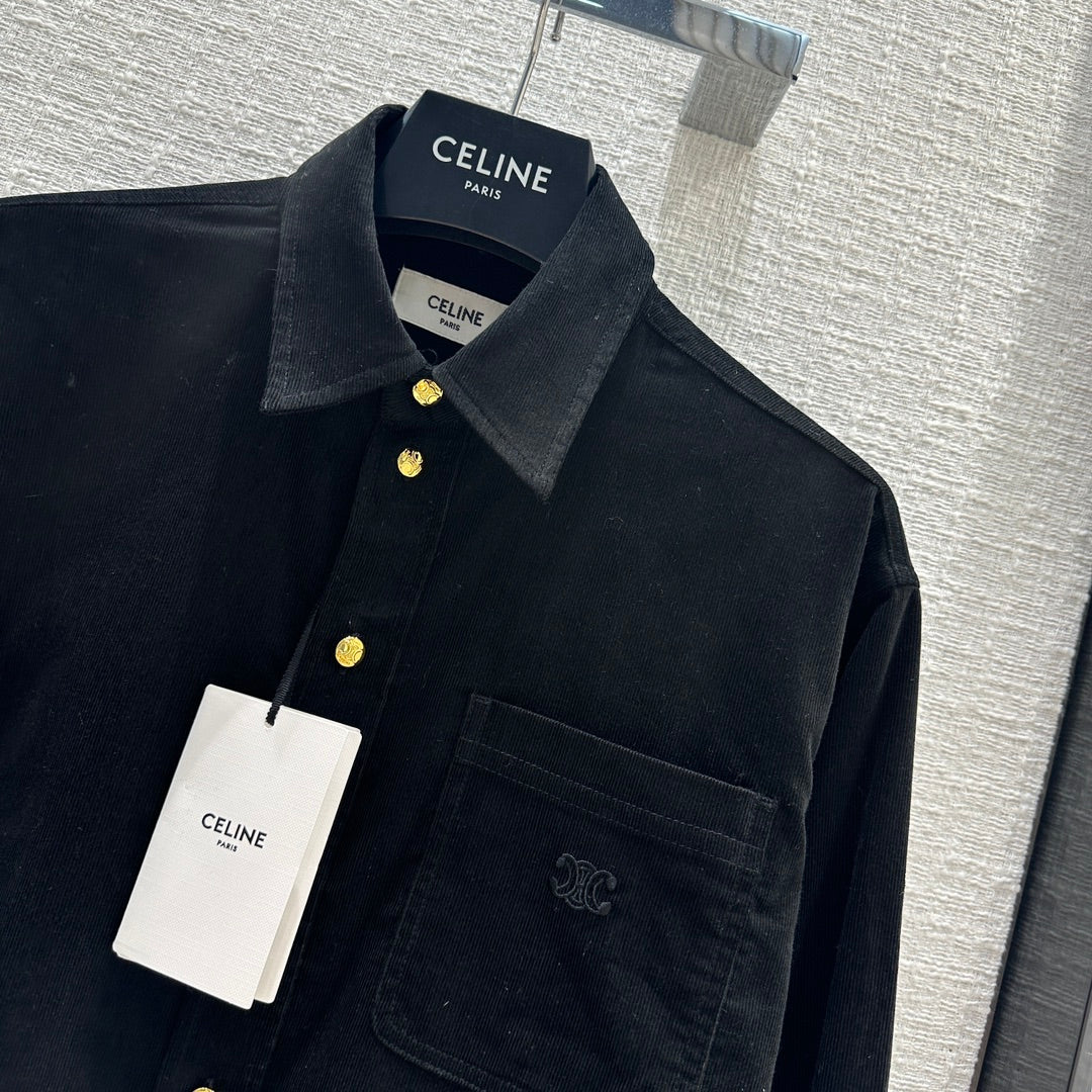 Вельветовая рубашка Celine-2403-24 для ранней весны с золотыми пуговицами