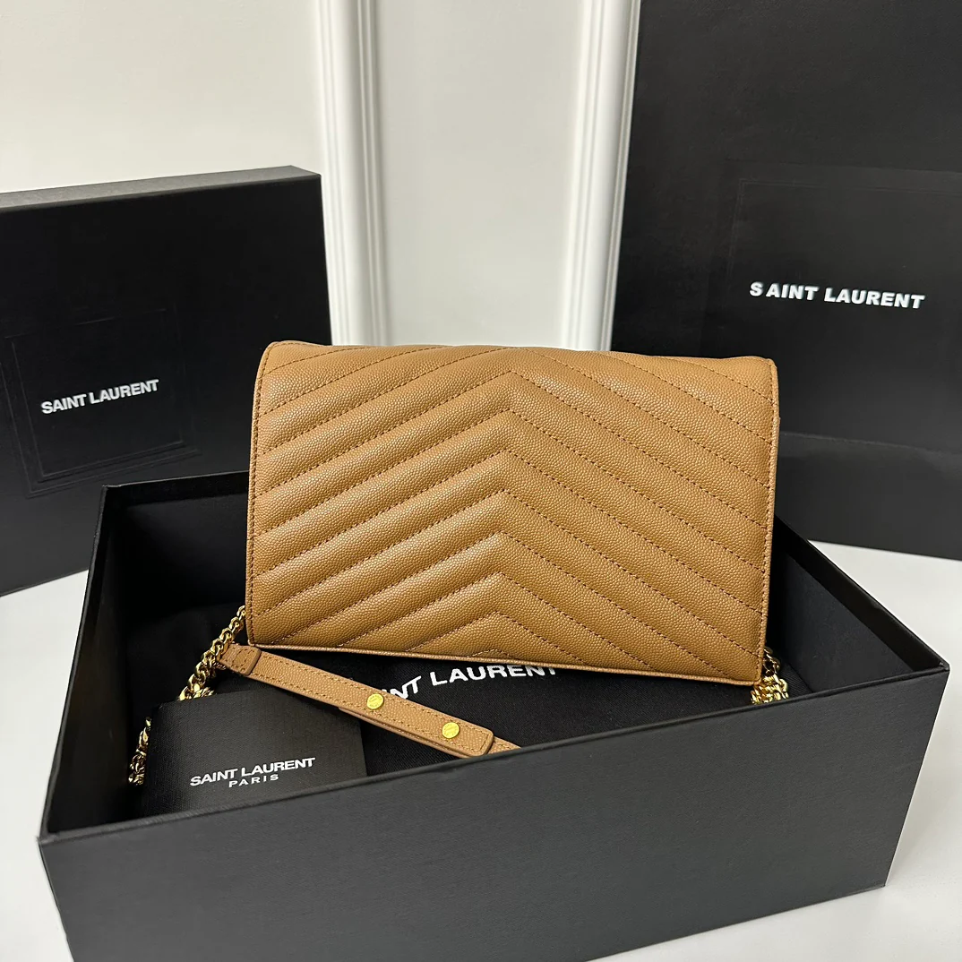Пряжка YSL Monogram Caviar WOC Caramel Gold, 22 см, 1
