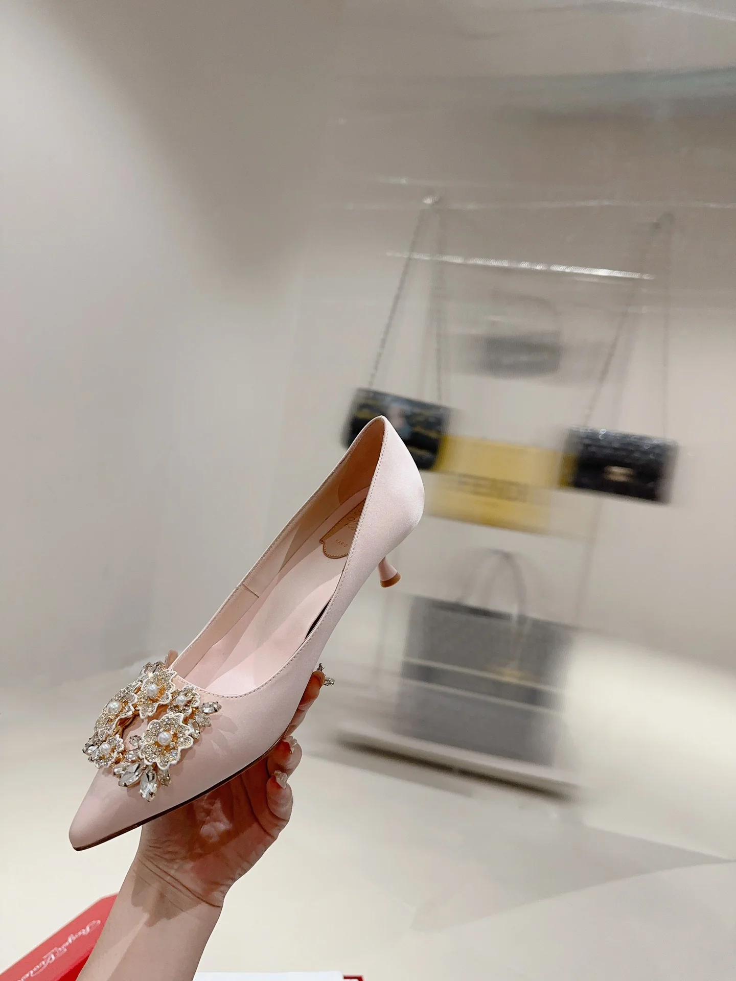 Туфли с квадратным носком и пряжкой - 2024 - На высоком каблуке - Розовые