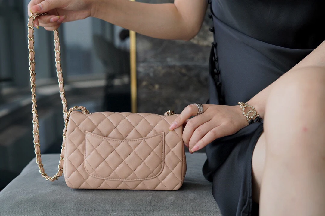 Chanel CF Mini 20cm - Milk Tea Apricot Lambskin with Light Gold Buckle - CF20