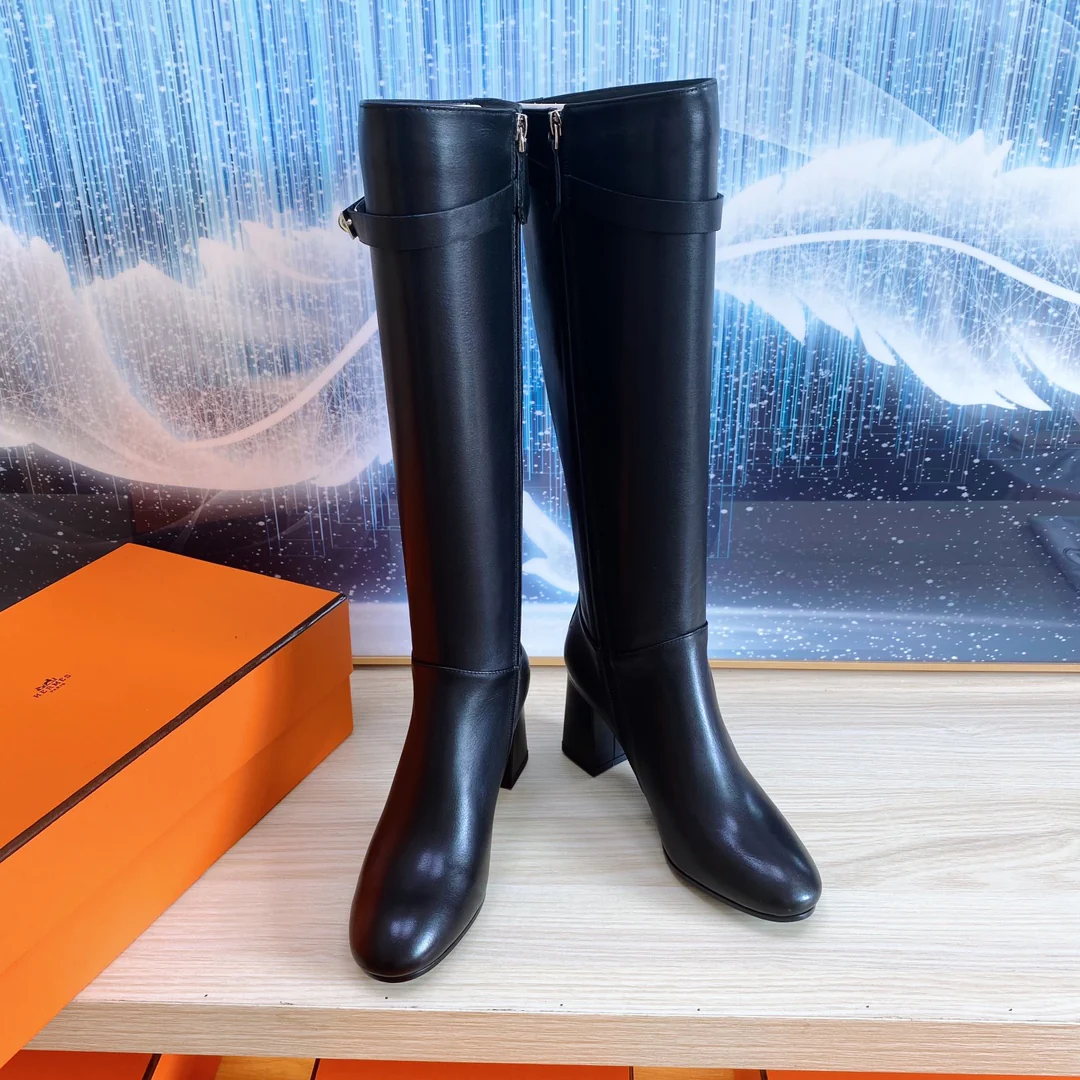 Кожаные сапоги Hermes на молнии - черные