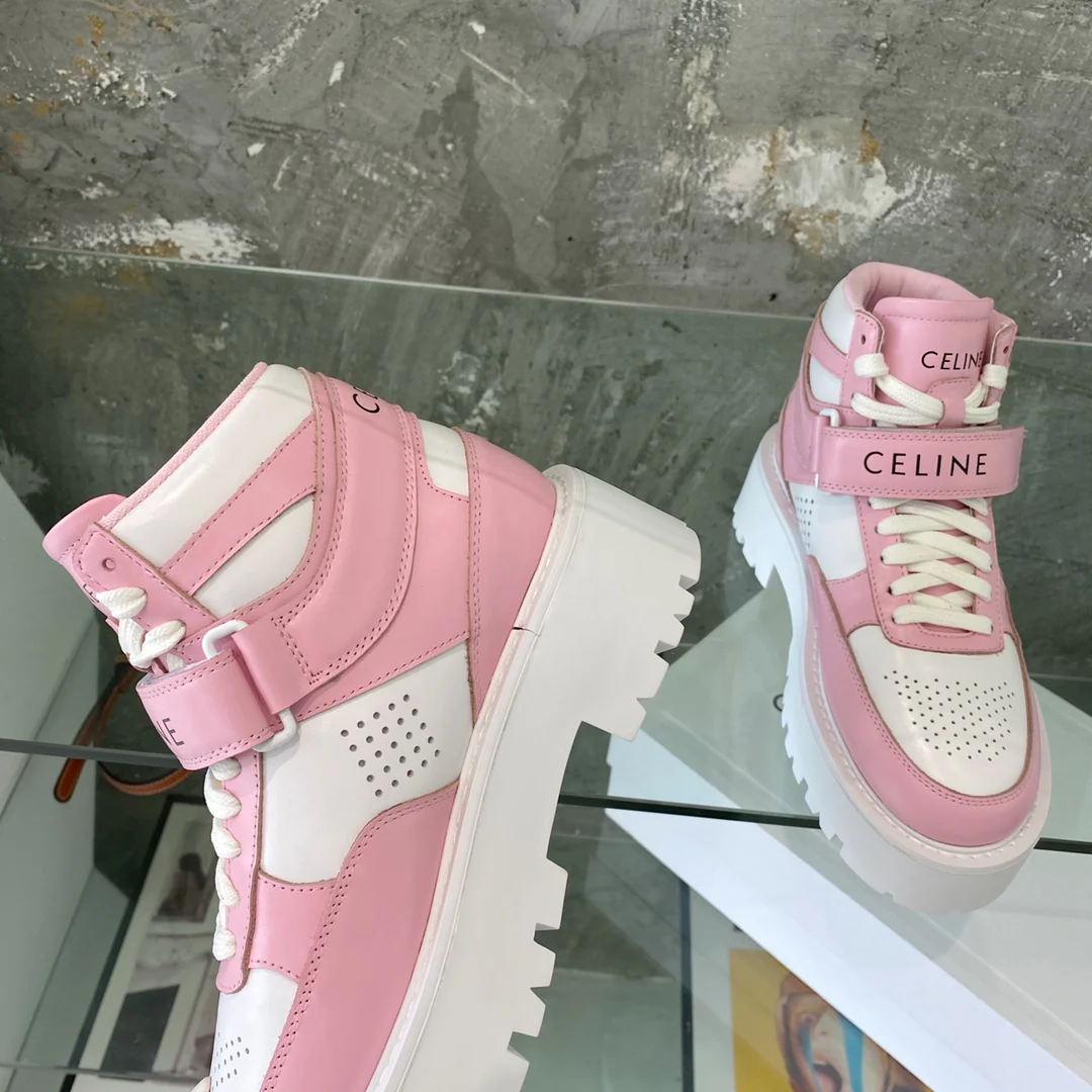 Новинка 2022 года от Celine - Высокие кроссовки - Классический баскетбольный стиль - Розовые