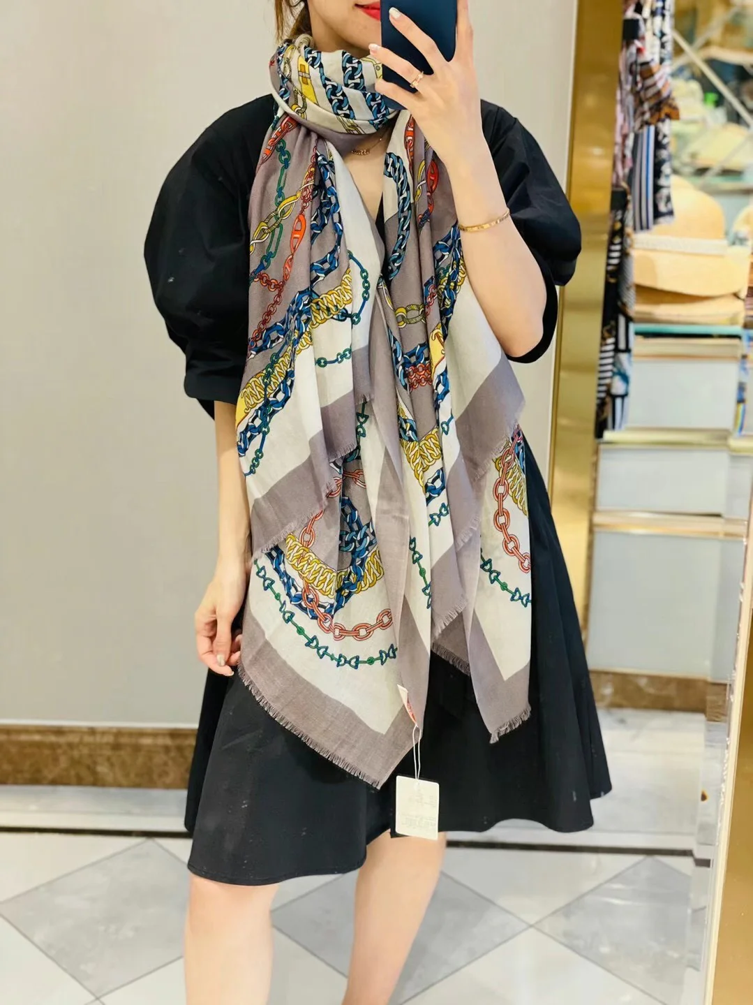 Шарф-цепочка Hermes - 100-200 см - 100 см - высококачественный кашемир