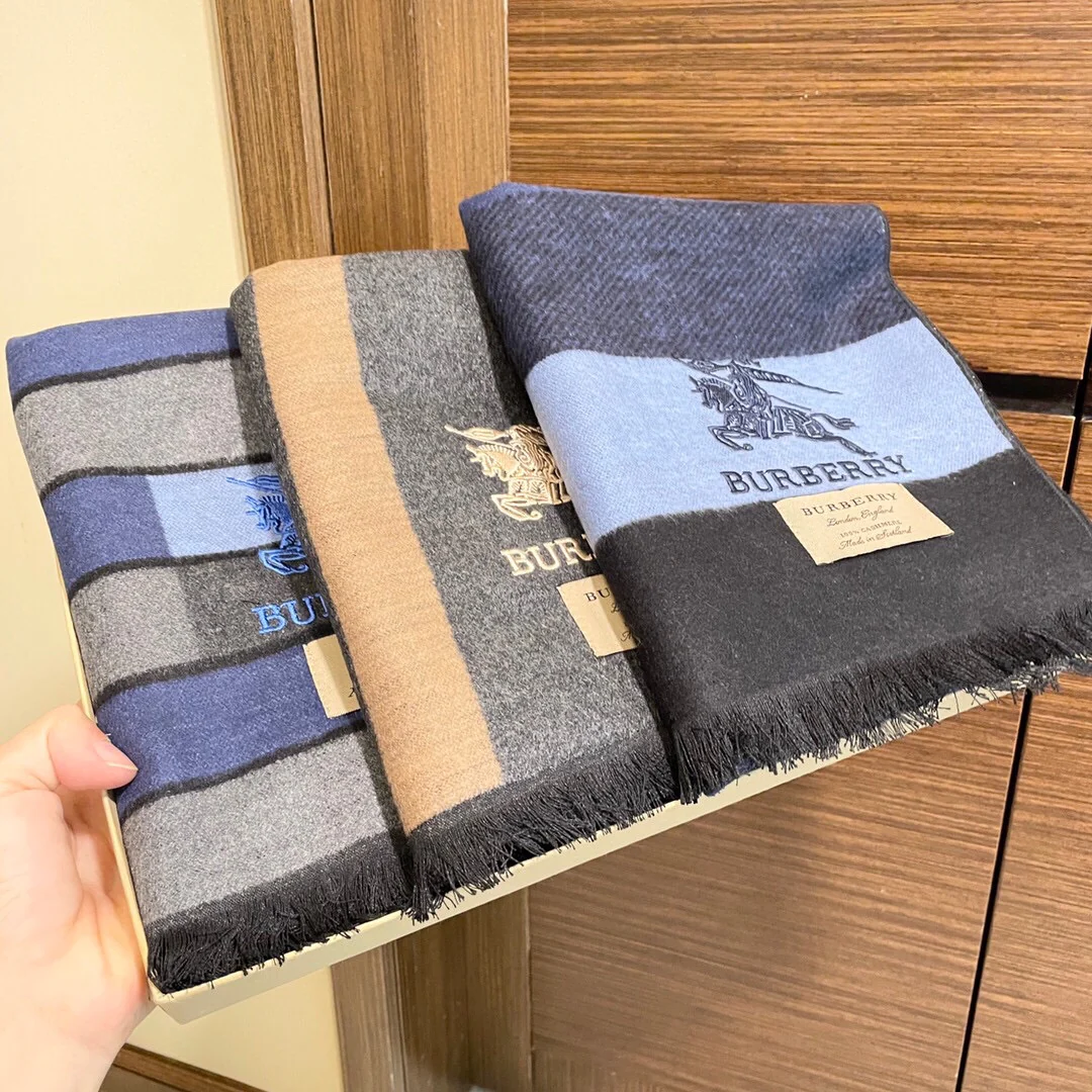 Классический полосатый тканый шарф Burberry - 32 (180 см) - 100% кашемир - 1 шт.