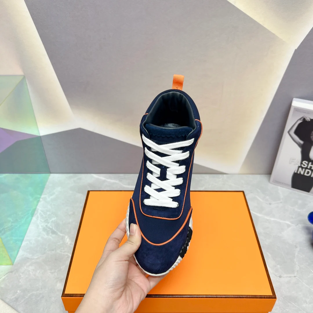 Новинка сезона весна/лето 2023 от Hermes - Высокие повседневные кроссовки - Унисекс - Черно-оранжевые