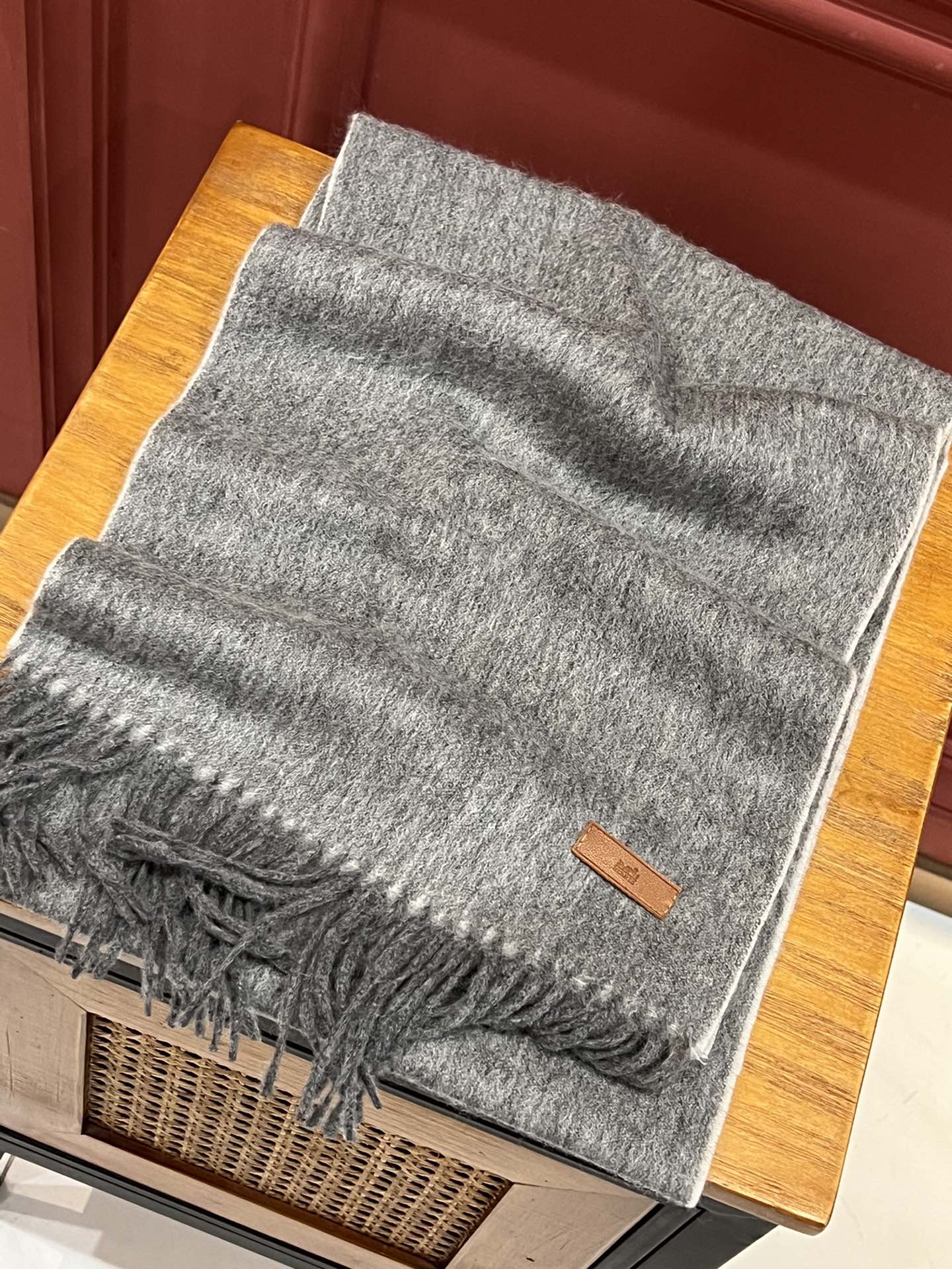 Двусторонний кашемировый шарф Hermes - 180-30 см - тонкий монгольский кашемир - светло-серый