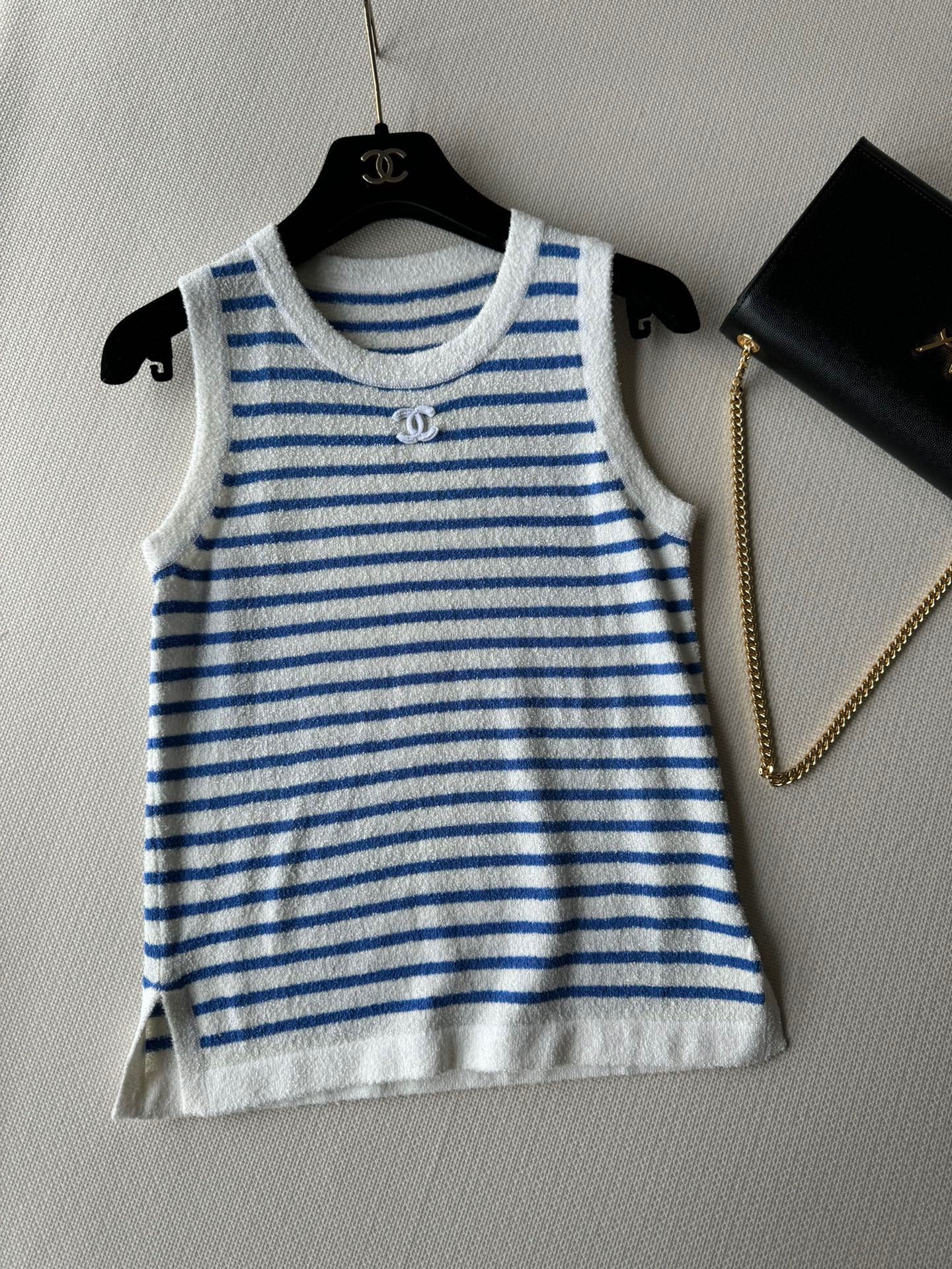 Полосатый жилет в стиле Chanel - 2403 - Новая модель - Синий