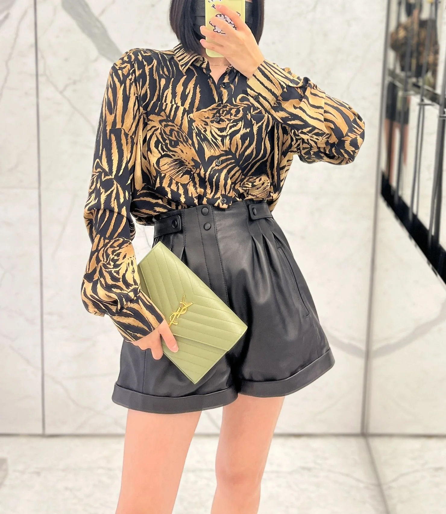 YSL Monogram Caviar WOC Avocado Green Gold Buckle 22cm 1