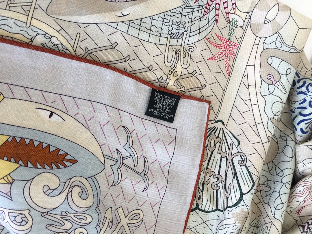 Двусторонний бархатный платок Hermes 140 - 1 шт.