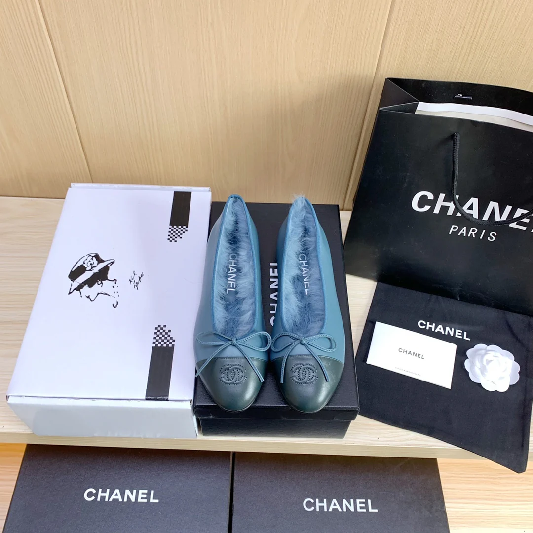 Chanel - Классические балетки - Вариант с кроличьим мехом - Синие