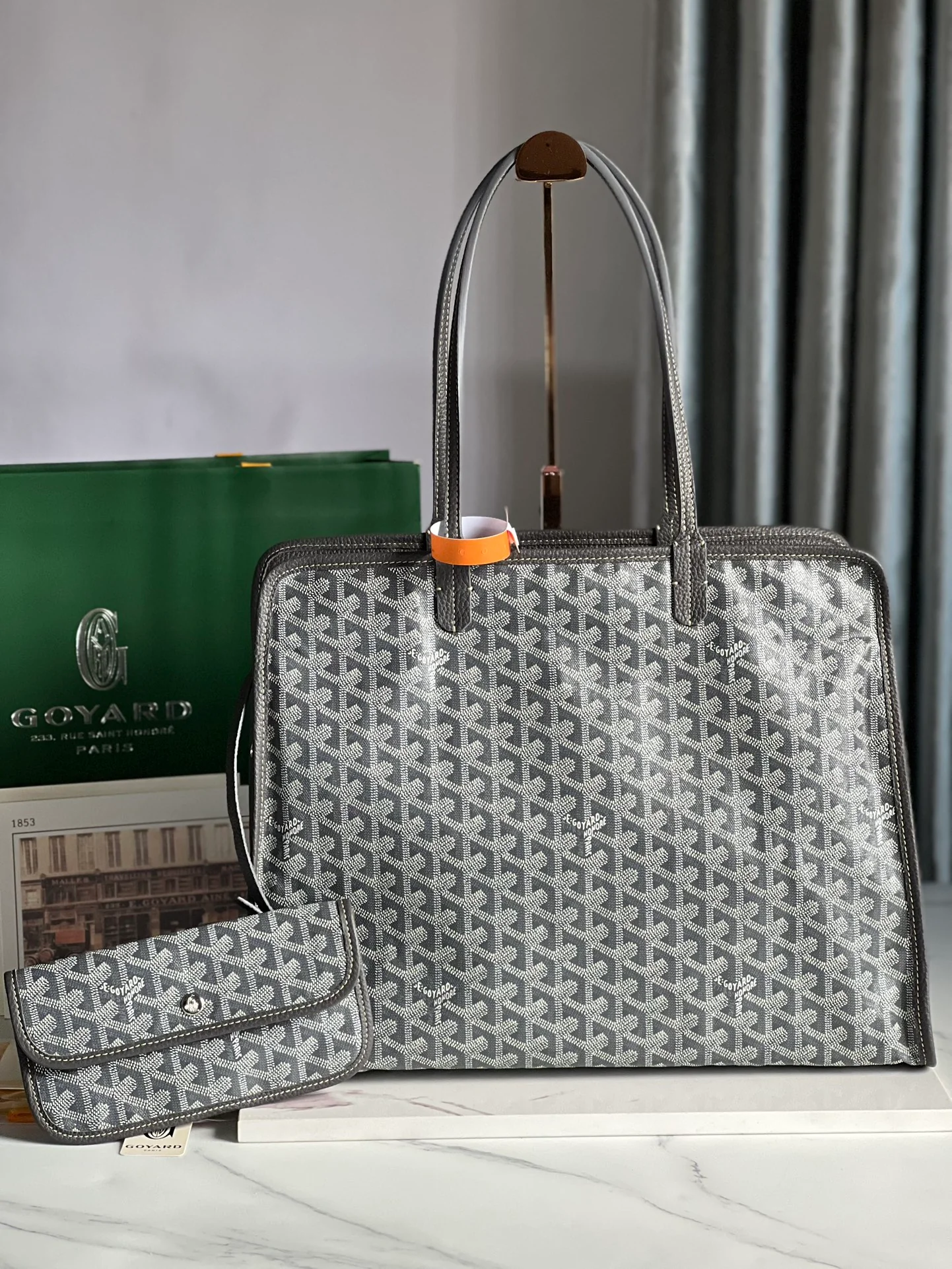 Маленькая складная холщовая сумка Goyard - серая.