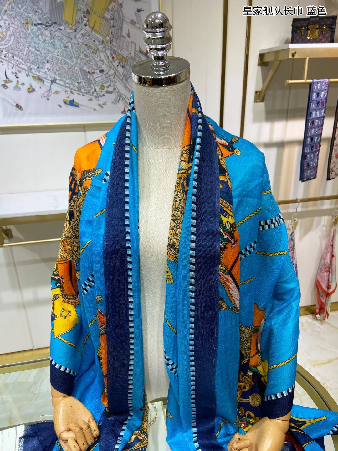 Длинный шарф Hermes Royal Fleet - 110 см - 200 см - 100 см - Кашемир высшего качества - 1 шт.