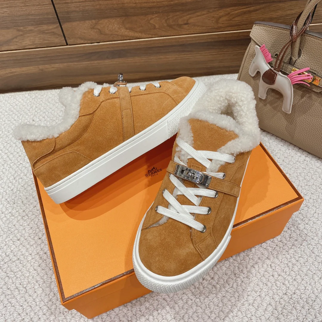 Высокие шерстяные кроссовки Hermes Kelly, низкие кроссовки, унисекс, светло-коричневые