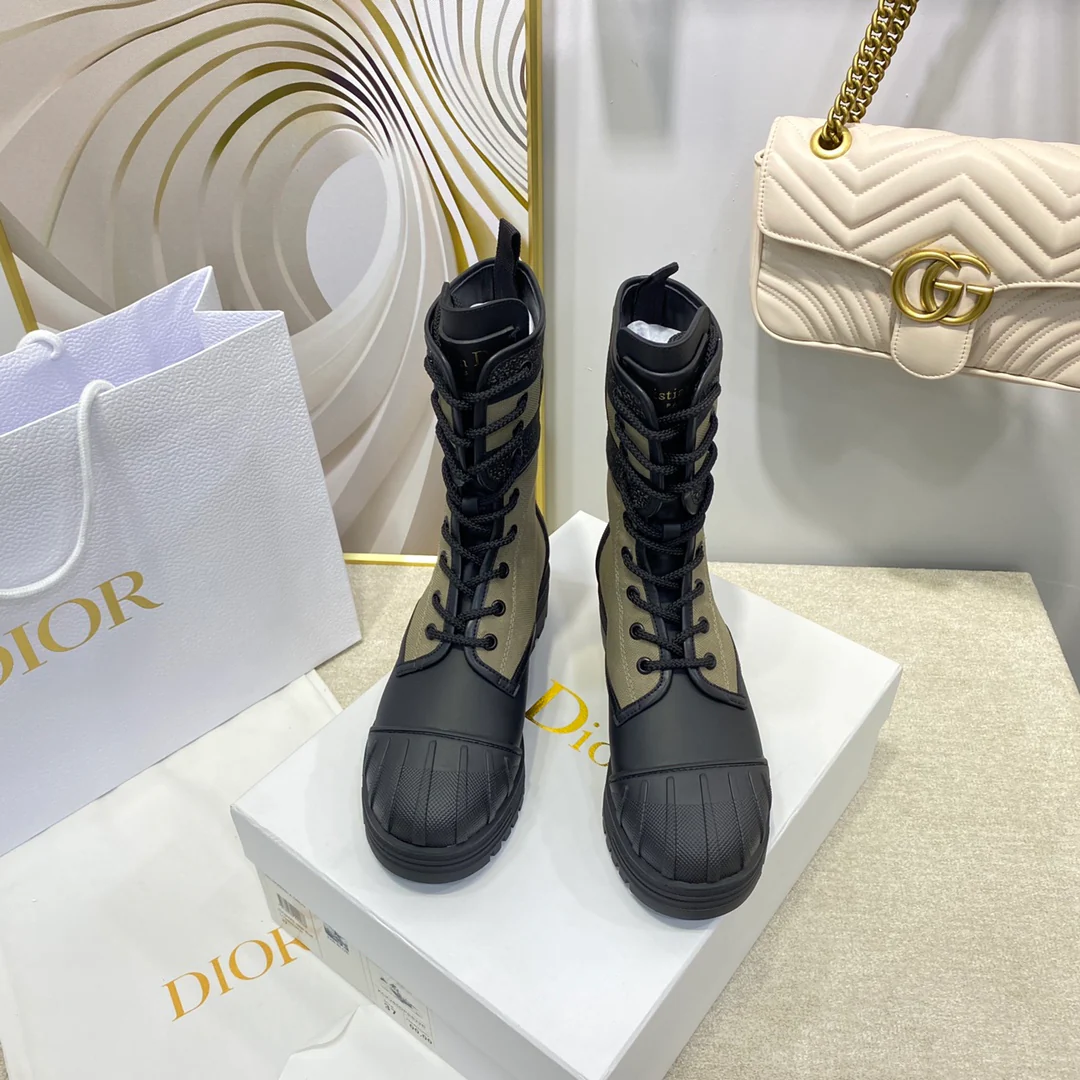 Dior - Сапоги с защитным носком - Военно-зеленый лоскутный дизайн - Высокие сапоги