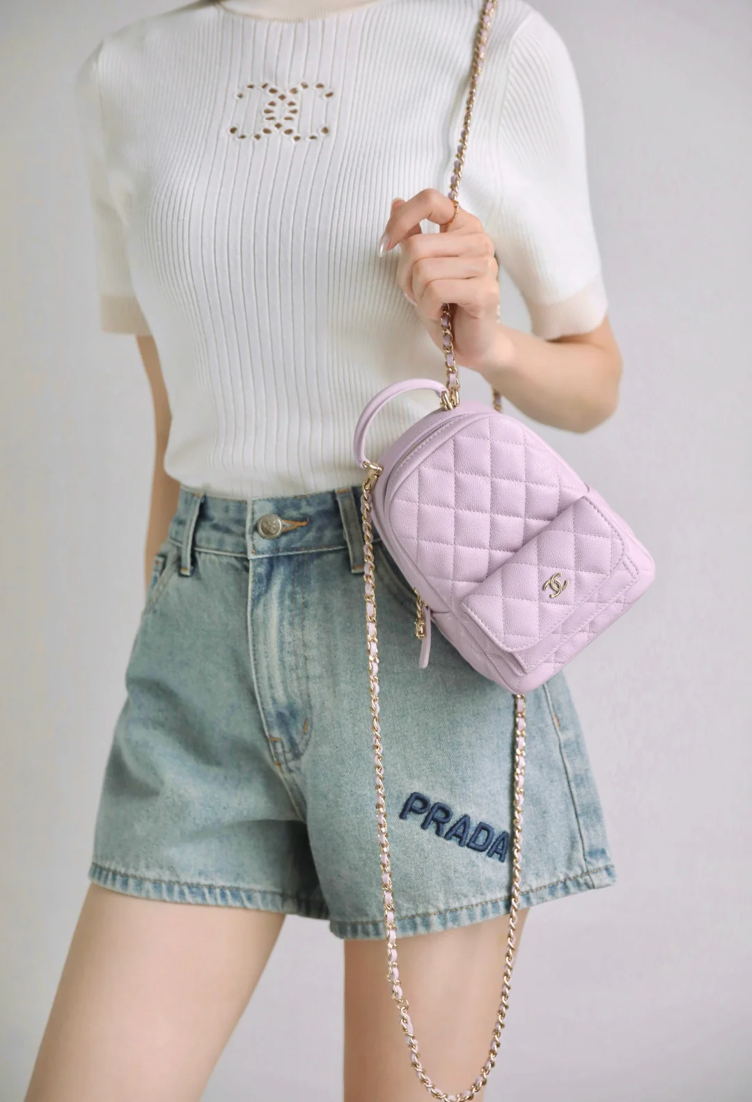 Chanel - Рюкзак с узором ?Сфера? - Розово-фиолетовый - Светло-золотистая пряжка