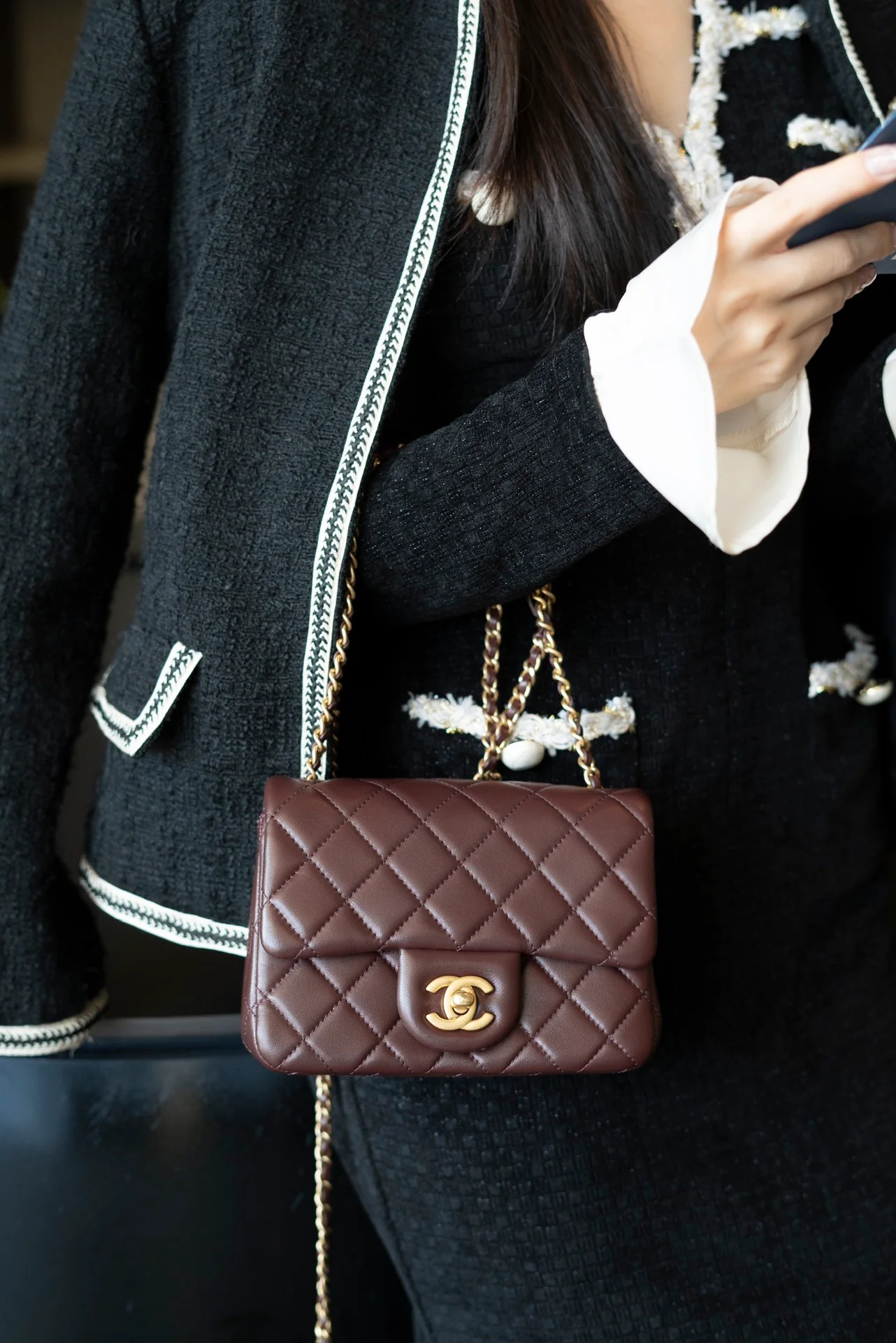 Chanel 24k CF Gold Ball Square Fat Man - Reddish Brown