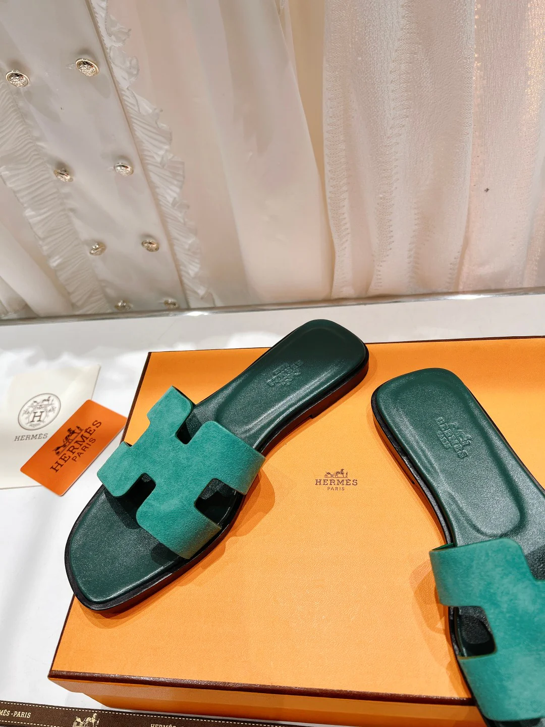 Hermes 2023 Новая модель - Улучшенная версия - Классические тапочки из овечьей кожи - Зеленые