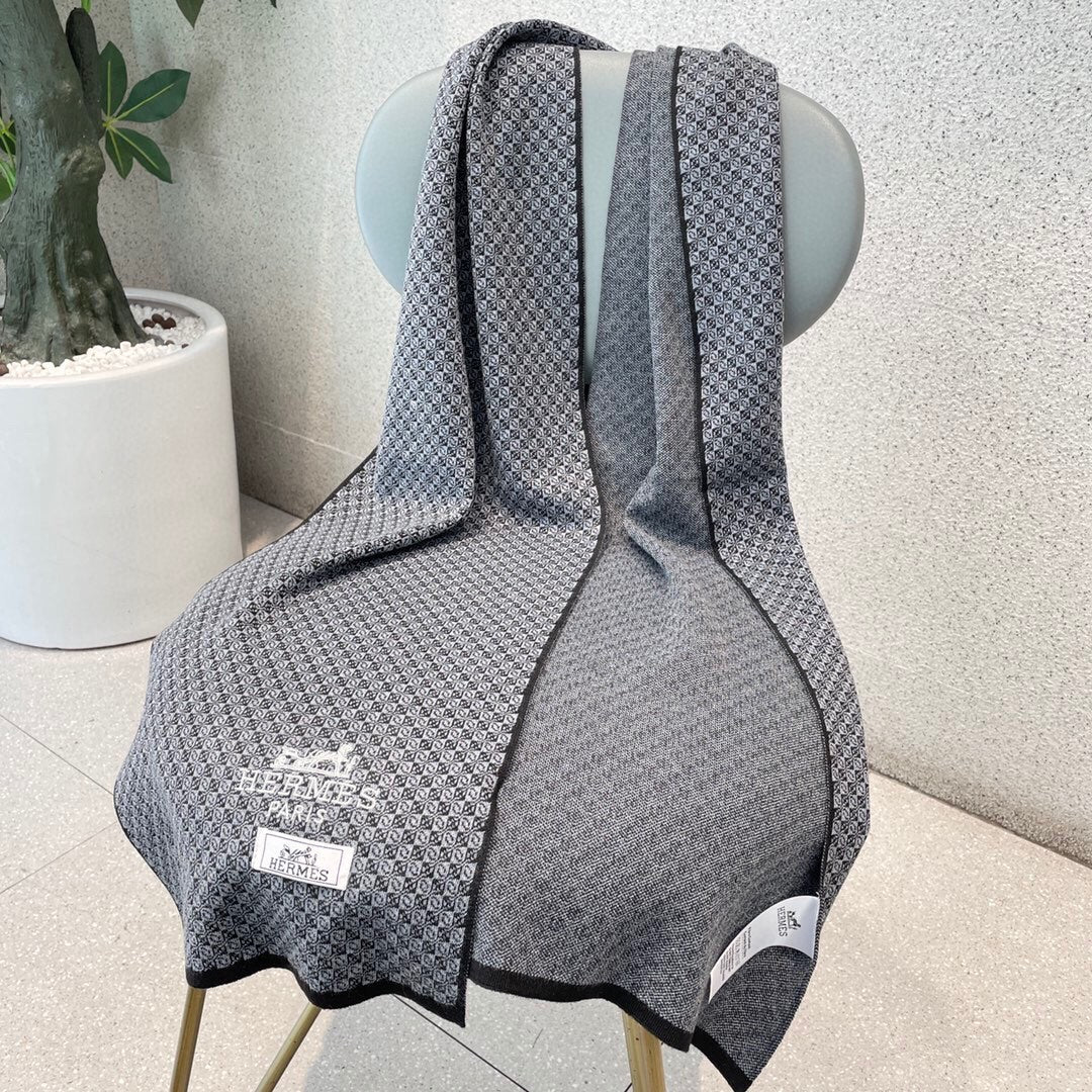 Классический шарф Hermes с изображением лошади - 180 см - 32 см - 100 см - Импортный вязаный кашемир