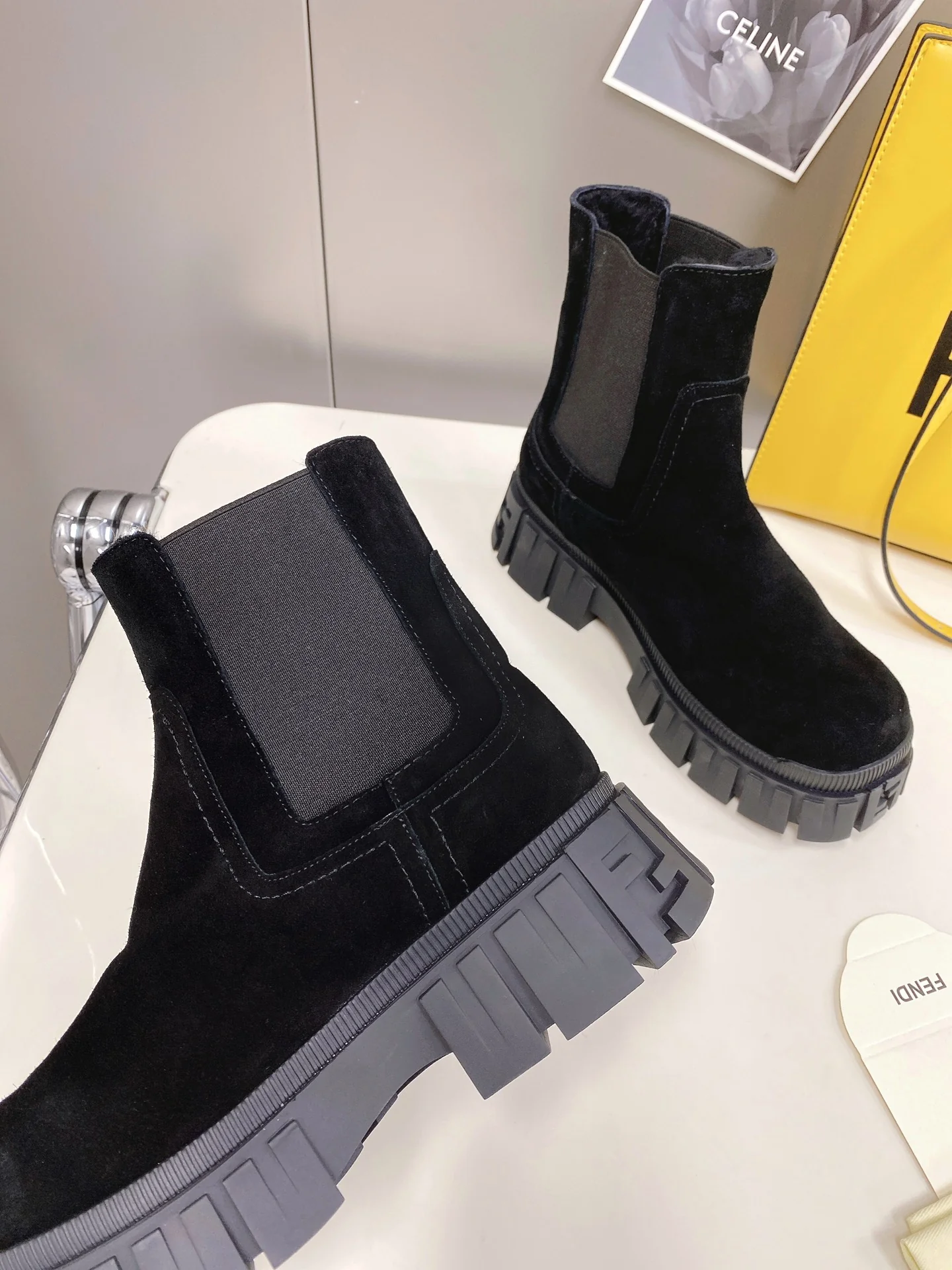 Fendi - Ботинки челси на платформе - Замшевые