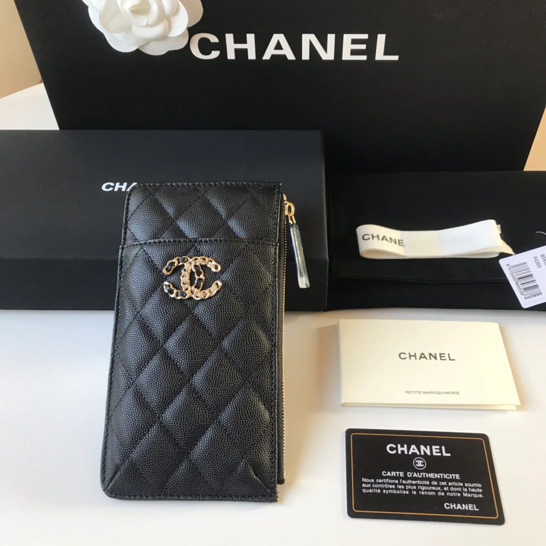Chanel - Длинный кошелек/держатель для карт на молнии - Плоский длинный кошелек - 3