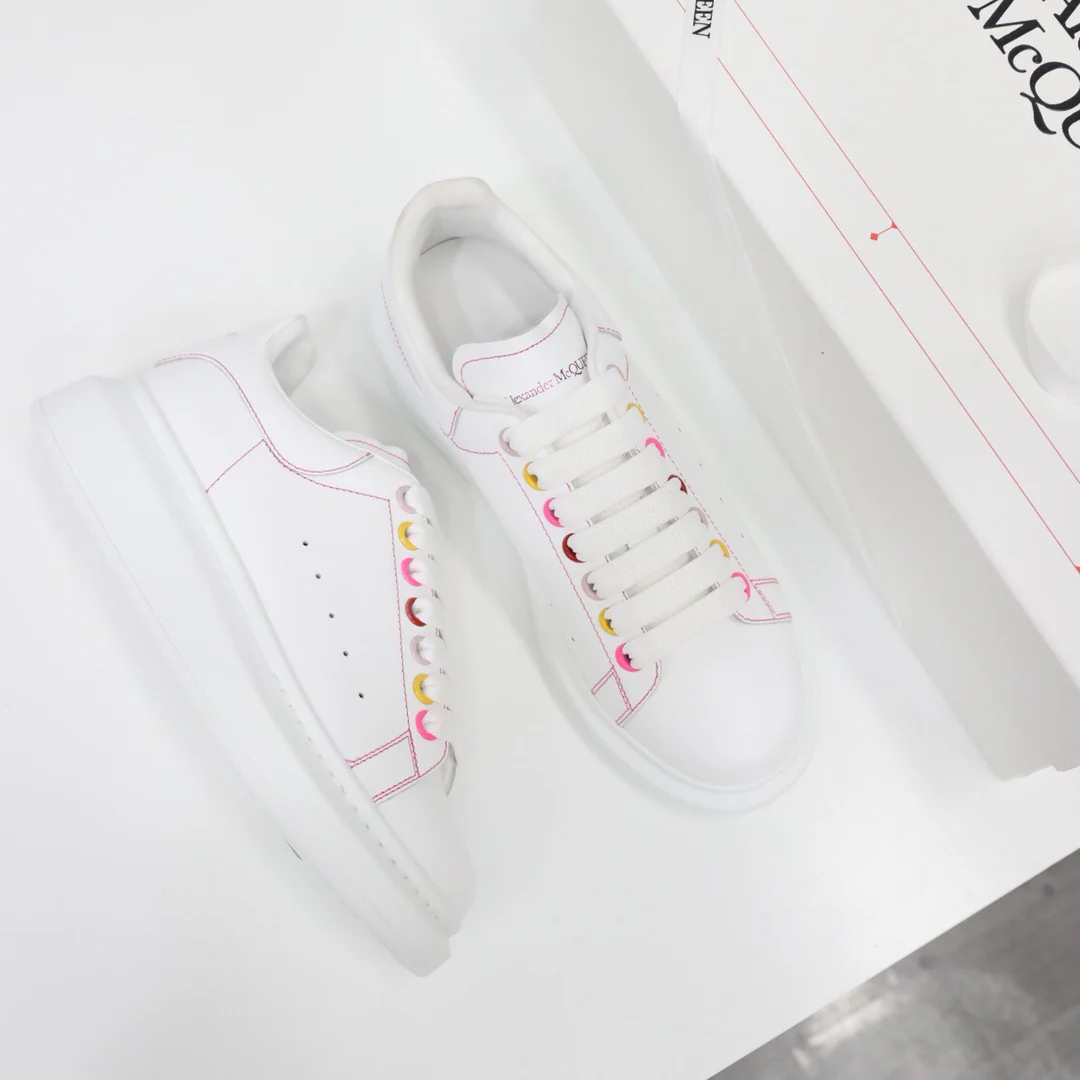 McQueen - Классические белые кроссовки - Розовые полоски