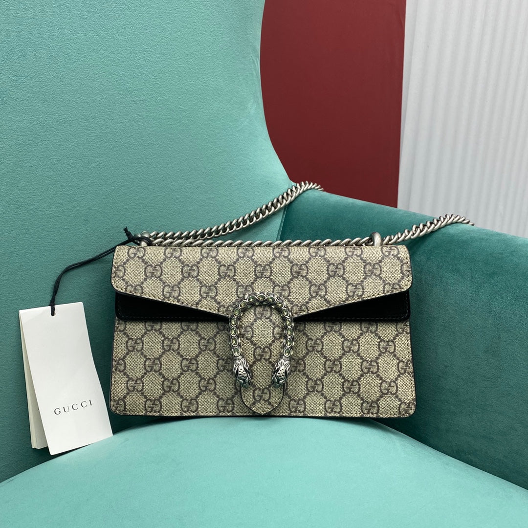 Сумка Gucci Dionysus - Монограммная канва, черная - 25 см x 7 см x 14 см