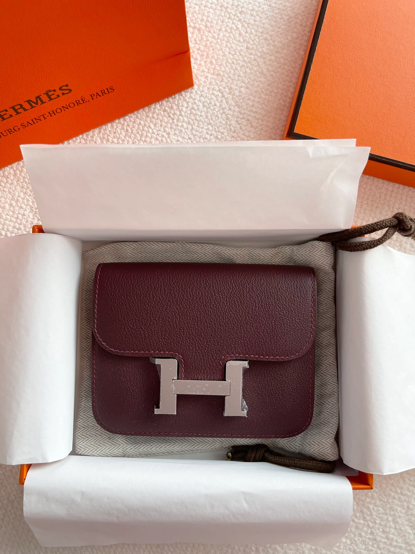 Hermes Constance Mini 19 Saddle Red Epsom Silver Buckle
