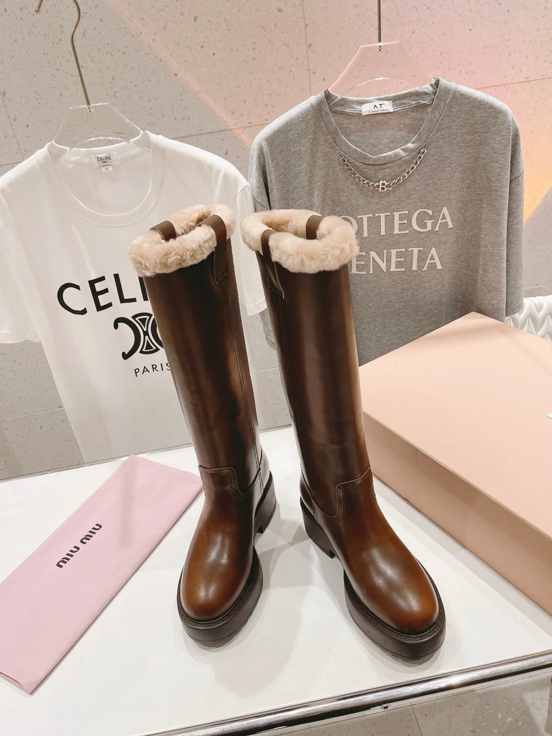 Ботинки на платформе Miu Miu 2024 - Кофейный цвет