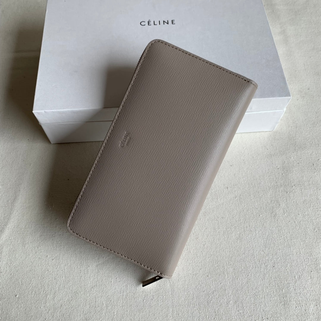 Кошелек Celine с длинной молнией — темно-серый с узором ?водная рябь?.