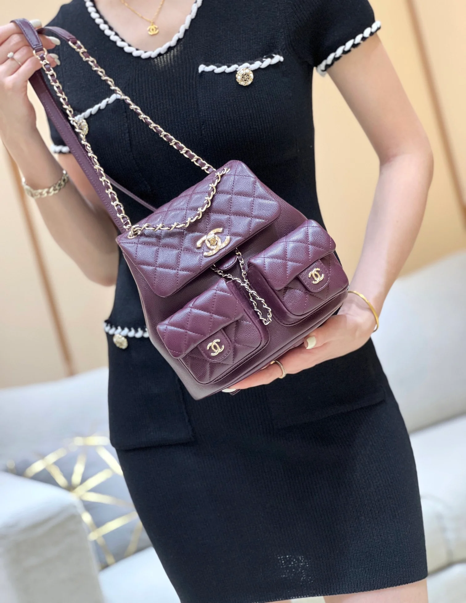 Рюкзак Chanel 24a-duma Frog, маленький, бордовый