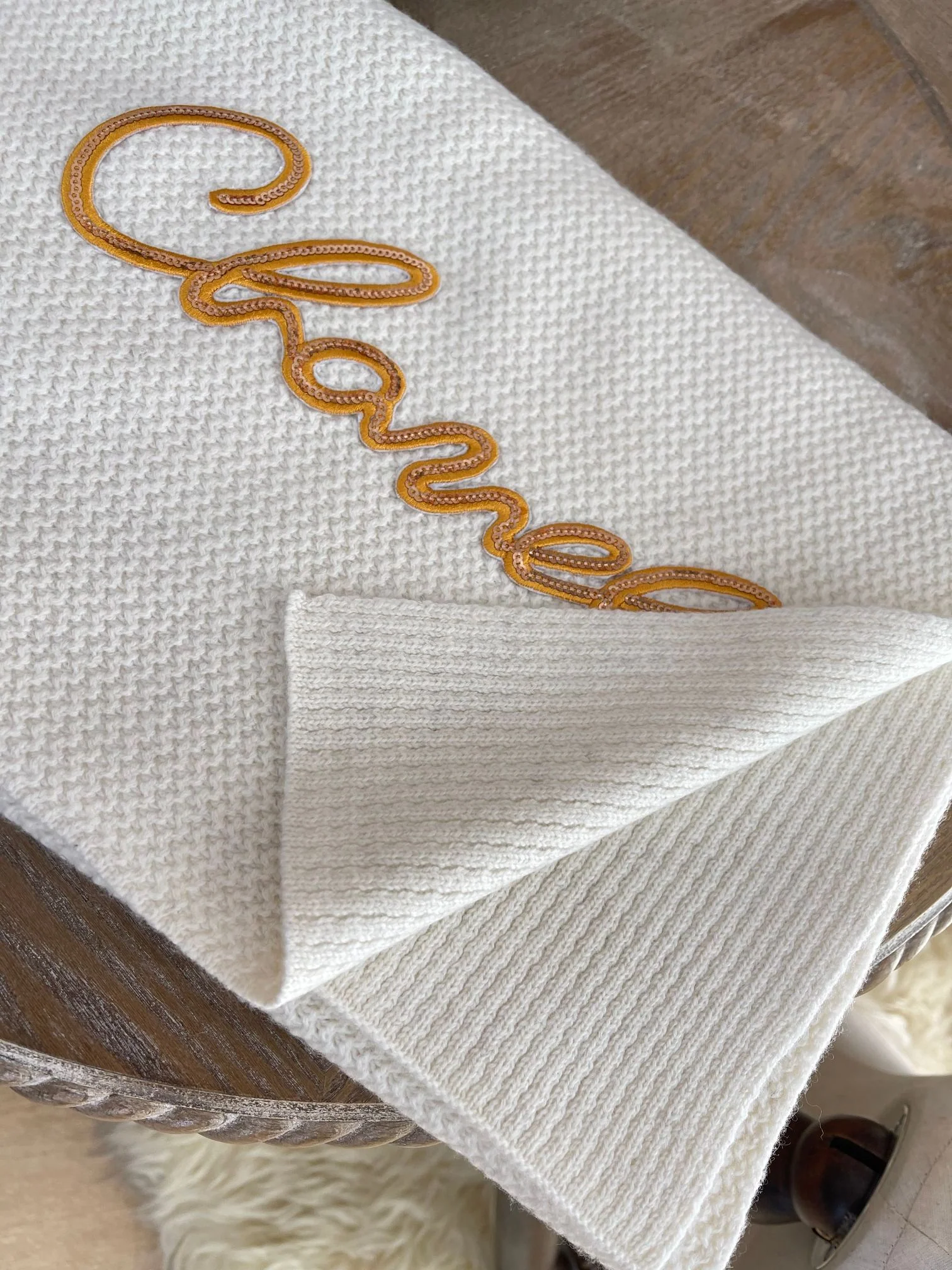 Новая коллекция Chanel осень/зима - Кашемир - Плотная вышивка пайетками - Ультратеплый шарф - 1 шт.