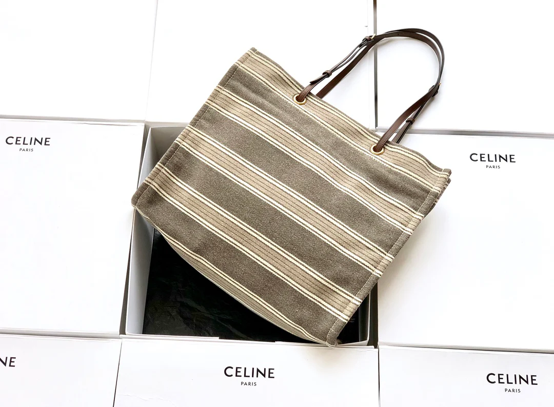 Celine - Квадратная сумка из полосатого жаккарда и телячьей кожи